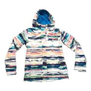 Roxy Womens Windbreaker Jacket Small Winter Fall Hooded Pockets Pink Blue